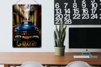 Blechschild Spruch 20x30cm Cuba blaues Auto