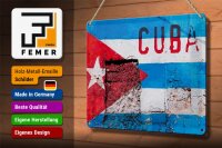 Blechschild Flagge 30x20cm Cuba Fahne auf eine Mauer