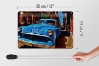 Blechschild Spruch 30x20cm Cuba Auto blauer Oldtimer