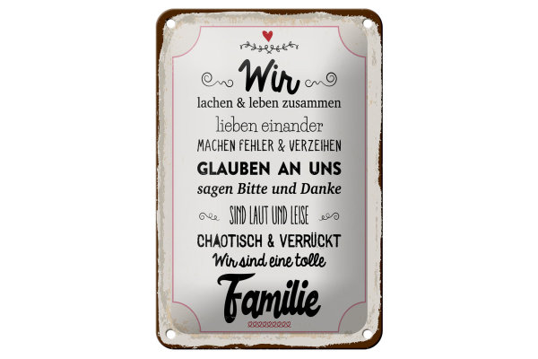 Blechschild Spruch 12x18cm Wir lachen und leben zusammen Dekoration