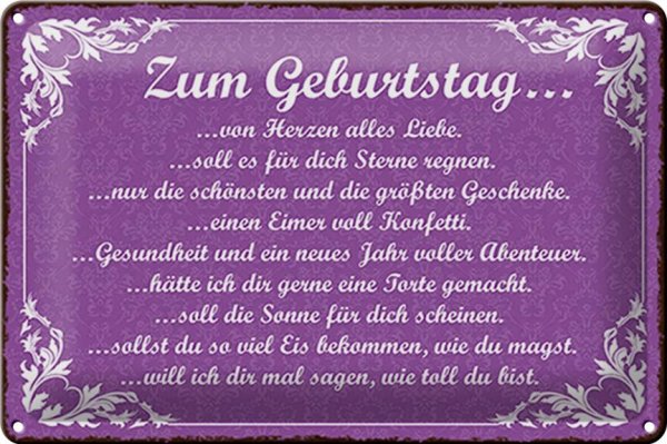 Blechschild Spruch 30x20cm zum Geburtstag alles Liebe