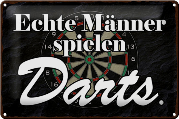 Blechschild Spruch 30x20cm echte Männer spielen Darts