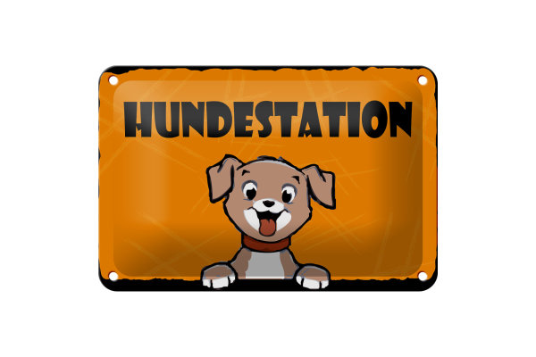 Blechschild Hinweis 18x12cm Hundestation (orange)
