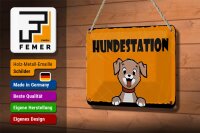 Blechschild Hinweis 18x12cm Hundestation (orange)