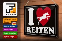 Blechschild Spruch 30x20cm Pferde i love reiten Herz