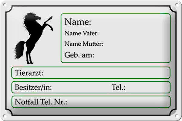 Blechschild Spruch 30x20cm Pferde Name Vater Mutter geb. am