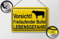 Blechschild Hinweis 30x20cm Vorsicht freilaufender Bulle