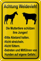 Blechschild Hinweis 20x30cm Achtung Weidevieh nicht...