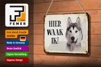 Blechschild Spruch 18x12cm holländisch Hier Waak ik Sibirian Husky Dekoration
