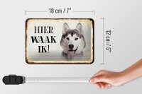Blechschild Spruch 18x12cm holländisch Hier Waak ik Sibirian Husky Dekoration