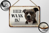 Blechschild Spruch 18x12cm holländisch Hier Waak ik Pitbull Terrier Dekoration