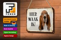 Blechschild Spruch 18x12cm holländisch Hier Waak ik Bassett Hund Dekoration