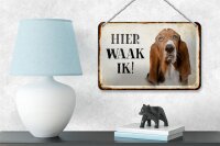 Blechschild Spruch 18x12cm holländisch Hier Waak ik Bassett Hund Dekoration