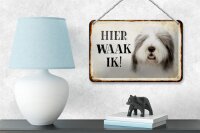 Blechschild Spruch 18x12cm holländisch Hier Waak ik Bobtail Hund Dekoration