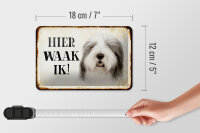 Blechschild Spruch 18x12cm holländisch Hier Waak ik Bobtail Hund Dekoration