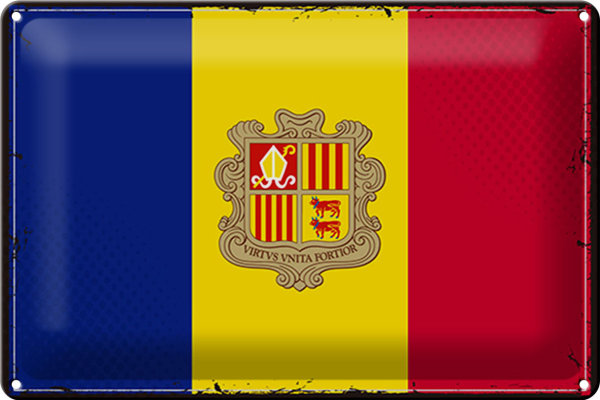 Blechschild Flagge Andorra 30x20cm Retro Flag of Andora