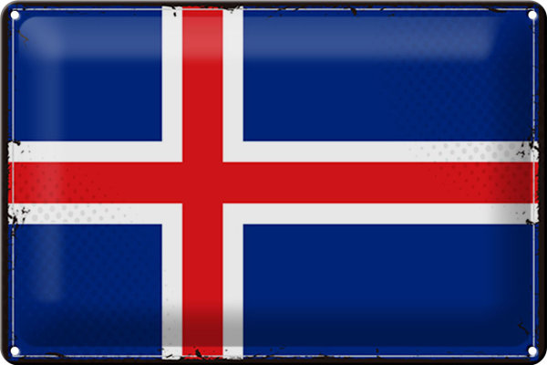 Blechschild Flagge Island 30x20cm Retro Flag of Iceland