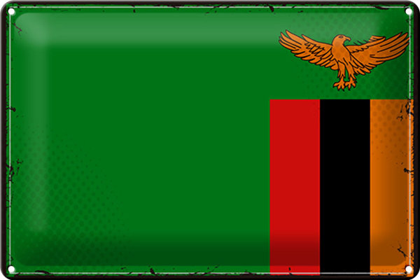 Blechschild Flagge Sambia 30x20cm Retro Flag of Zambia