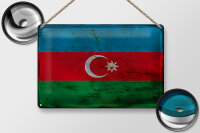 Blechschild Flagge Aserbaidschan 30x20cm Azerbaijan Rost