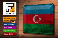 Blechschild Flagge Aserbaidschan 30x20cm Azerbaijan Rost