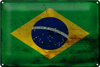 Blechschild Flagge Brasilien 30x20cm Flag of Brazil Rost