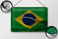 Blechschild Flagge Brasilien 30x20cm Flag of Brazil Rost