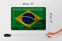 Blechschild Flagge Brasilien 30x20cm Flag of Brazil Rost