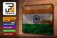 Blechschild Flagge Indien 30x20cm Flag of India Rost
