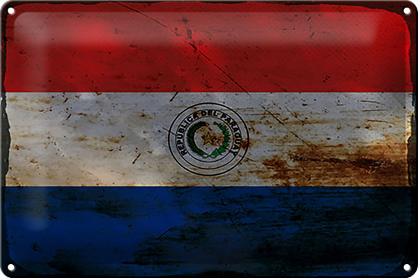 Blechschild Flagge Paraguay 30x20cm Flag of Paraguay Rost