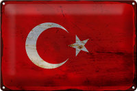 Blechschild Flagge Türkei 30x20cm Flag of Turkey Rost
