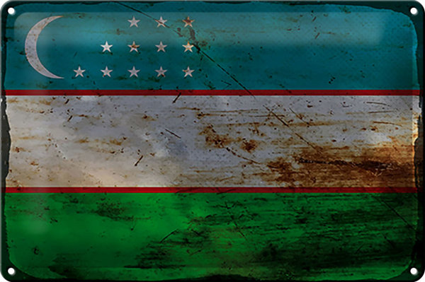 Blechschild Flagge Usbekistan 30x20cm Uzbekistan Rost