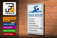 Blechschild Spruch 20x30cm Pool Rules No glass no diving