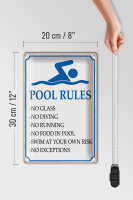 Blechschild Spruch 20x30cm Pool Rules No glass no diving