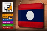 Blechschild Flagge Laos 30x20cm Flag of Laos Vintage