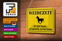 Blechschild Hinweis 18x12cm Weidezeit Pferd