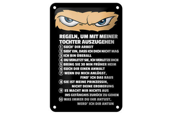 Blechschild Spruch 12x18cm Regeln um mit Tochter auszugehen