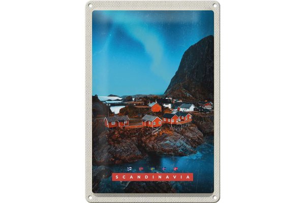 Blechschild Reise 20x30cm Skandinavien Urlaub Meer Gebirge