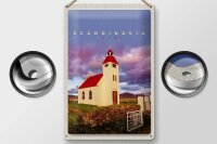 Blechschild Reise 20x30cm Skandinavien Haus rot Dach Wiese Natur