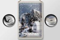 Blechschild Reise 20x30cm Skandinavien Schnee Winter Berg Haus