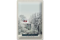 Blechschild Reise 20x30cm Skandinavien Schnee Weiß Natur Haus