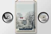 Blechschild Reise 20x30cm Skandinavien Schnee Weiß Natur Haus