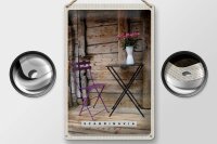 Blechschild Reise 20x30cm Skandinavien Terrasse Stuhl Tisch Blume