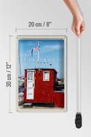 Blechschild Reise 20x30cm Skandinavien Meer Stromly rotes Haus