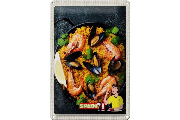 Blechschild Reise 20x30cm Spanien Europa Paella Reis Muscheln