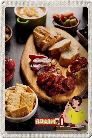 Blechschild Reise 20x30cm Spanien Wurst Oliven Tomaten Gericht