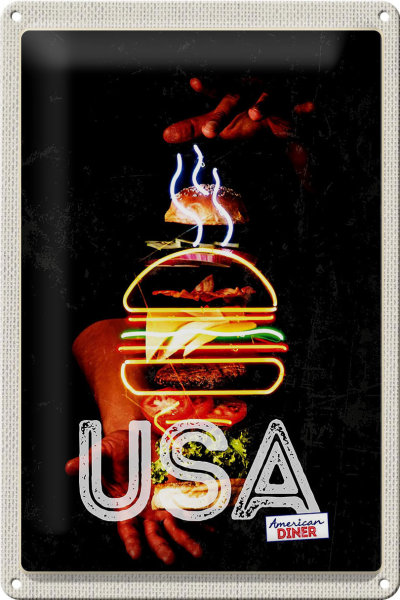 Blechschild Reise 20x30cm Amerika USA American Burger Gerichte