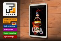Blechschild Reise 20x30cm Amerika USA American Burger Gerichte