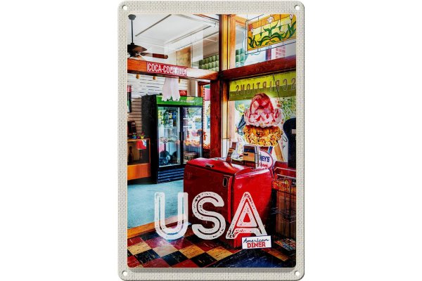 Blechschild Reise 20x30cm Amerika Diner Restaurant Musik Essen