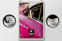 Blechschild Reise 20x30cm Amerika Oldtimer rosa silber Urlaub