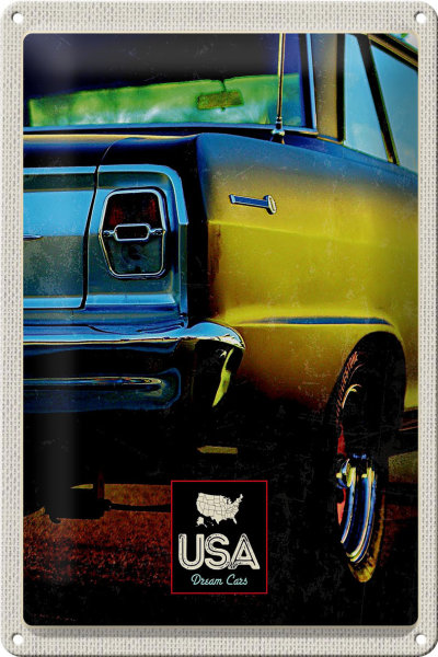 Blechschild Reise 20x30cm Amerika Oldtimer USA gelb Urlaub